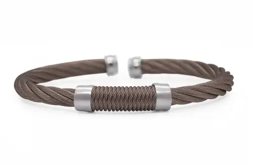 [04-15-0061-00] Stainless Steel Chocolate Nautical Cable Men's Bracelet Sz7