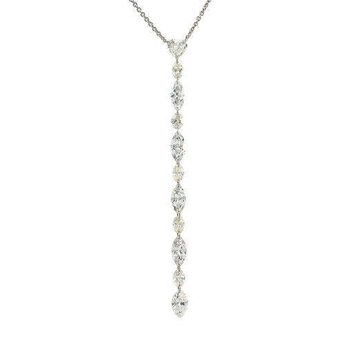[11031] 18Kt White Gold Dangle Necklace With (5) Oval Diamonds Weighing 0.63ct, (5) Marquise Diamonds Weighing 1.55ct, And A Heart Shaped Diamond Weighing 0.23ct