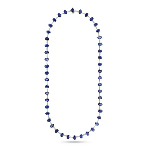 [N81048] Platinum and 18Kt Yellow Gold Necklace With (46) Oval Sapphires Weighing 35.72ct And (184) Round Diamonds Weighing 1.02ct