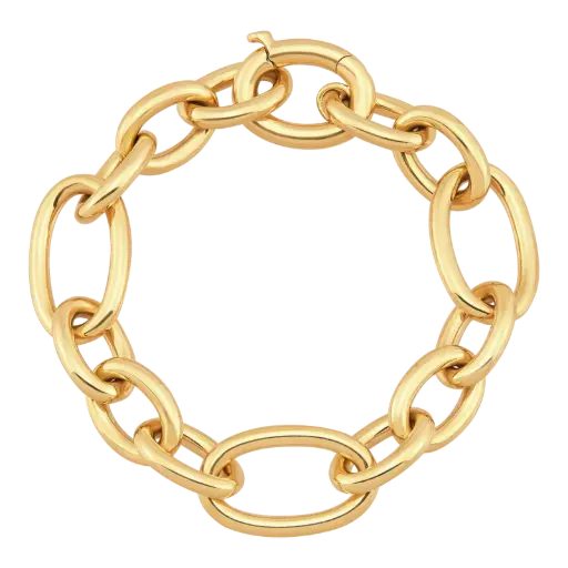 [FRB075051Y7] 14Kt Yellow Gold Alternating Oval Link Chain Bracelet 7"