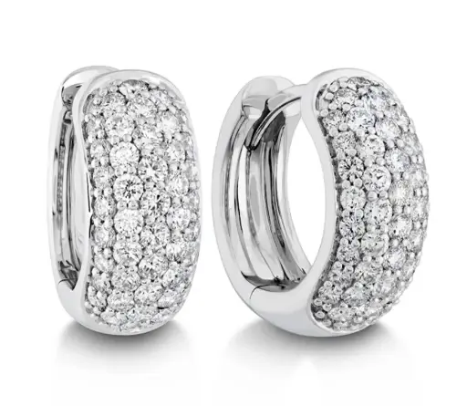 [CXHO37813138W72000] 18Kt White Gold 1/2 Pair Pave Huggie Hoop With (44) Round Diamonds Weighing 0.39cttw