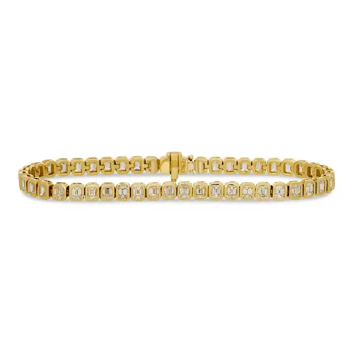 [B81248] 18Kt Yellow Gold Tennis Bracelet With (49) Emerald Cut Diamonds Weighing 6.70cttw