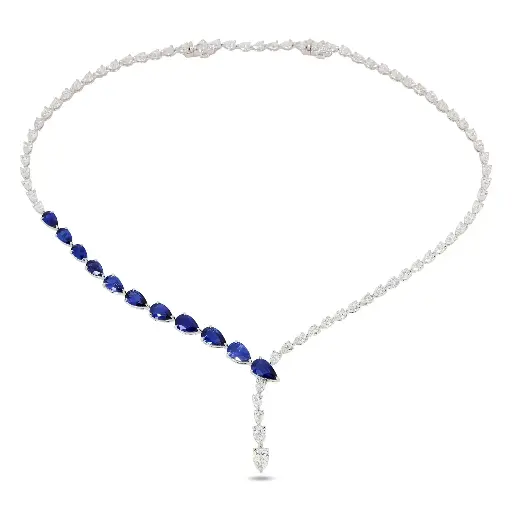 [180491] Platinum Serpent Necklace With (71) Pear Shaped Diamonds Weighing 10.18ct And (11) Pear Shaped Sapphires Weighing 10.64ct 