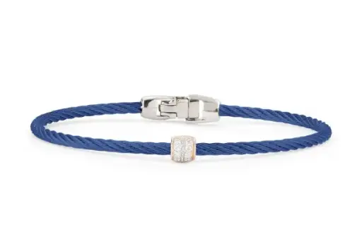 [04-24-S917-11] 14Kt Rose Gold Blueberry Nautical Cable Single Barrel Station Bracelet With (8) Round Diamonds Weighing 0.07cttw