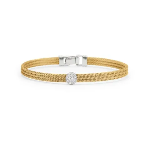 [04-37-S812-11] 18Kt White Gold Yellow Nautical Cable Three Row Single Circle Station Bracelet With (9) Round Diamonds Weighing 0.05cttw