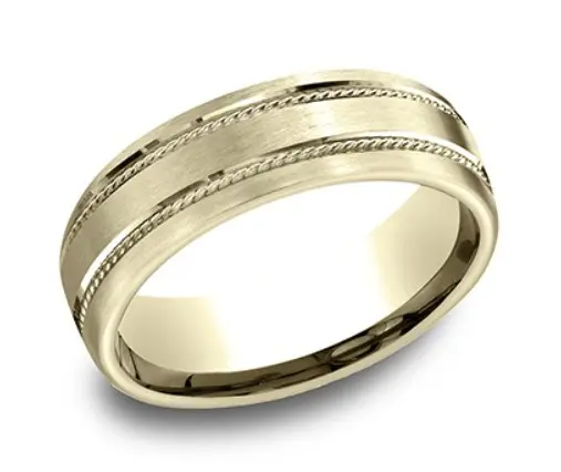 [CF71750414KY10] 14Kt Yellow Gold 7.5mm Comfort Fit Double Rope Cut Band Sz10