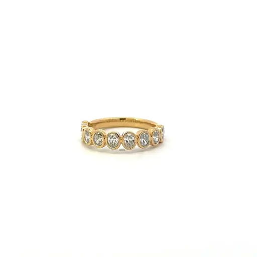 [7258-20] 18Kt Yellow Gold Bezel Set Band With (9) Oval Diamonds Weighing 0.89cttw