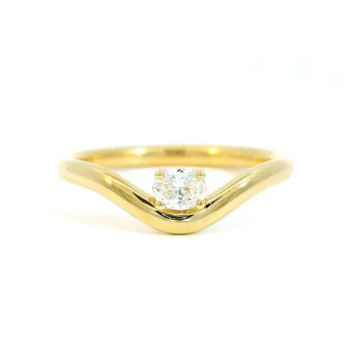 [B-OV15-18KY-1] Wave Ring With An Oval Diamond Weighing 0.14ct In 18Kt Yellow Gold 