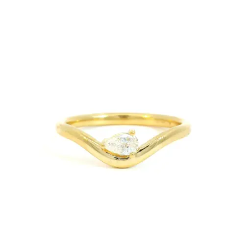 [B-PS15-18KY-1] Wave Ring With A Pear Shaped Diamond Weighing 0.14ct In 18Kt Yellow Gold 