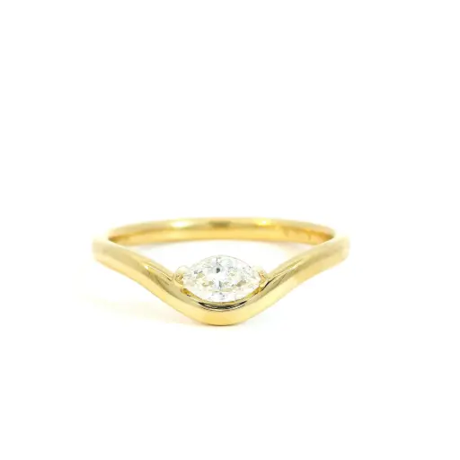 [B-MQ15-18KY-1] Wave Ring With A Marquise Diamond Weighing 0.17ct In 18Kt Yellow Gold 