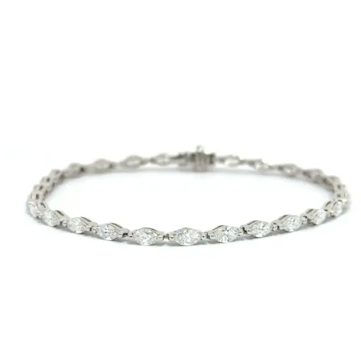 [BR56-4-18KW-2] Line Bracelet With (27) Marquise Diamonds Weighing 3.69cttw In 14Kt White Gold