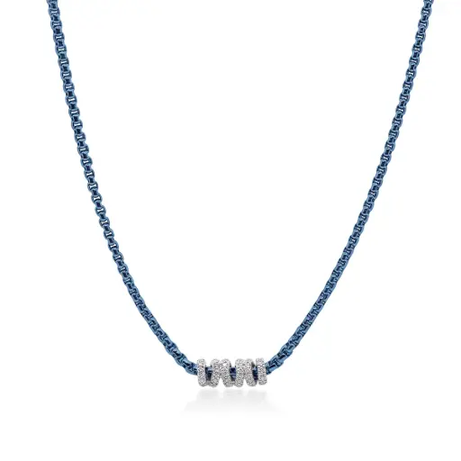 [08-64-6164-11] 14Kt White Gold Island Blue Nautical Cable Wrapped Diamond Station Necklace 0.50cttw