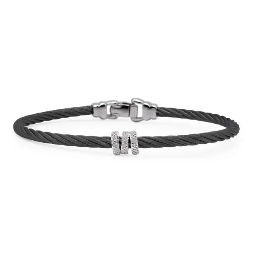 [04-52-3714-11] 14Kt White Gold Black Nautical Cable Twisted Bracelet With (21) Round Diamonds Weighing 0.17cttw