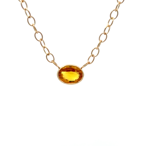 [S10172] Bezel Set Citrine Necklace In 14Kt Yellow Gold 20"