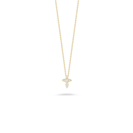 [001883AYCHX0] Baby Cross Necklace With (6) Round Diamonds Weighing 0.11cttw In 18Kt Yellow Gold