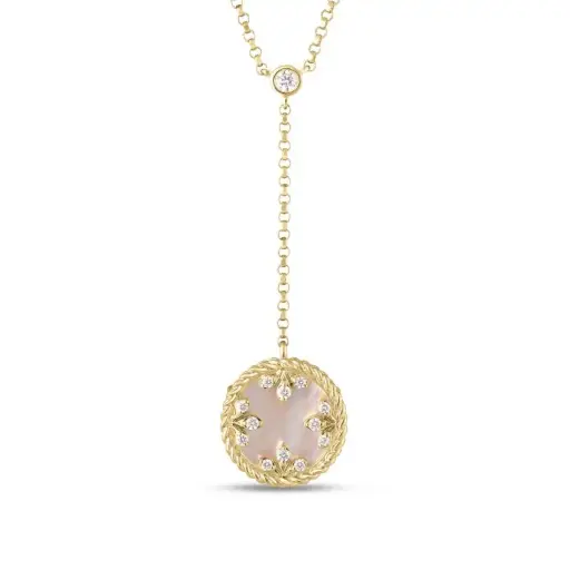 [8883627AY17XM] Venetian Princess Mother Of Pearl Lariat With (13) Round Diamonds Weighing 0.07cttw in 18Kt Yellow Gold
