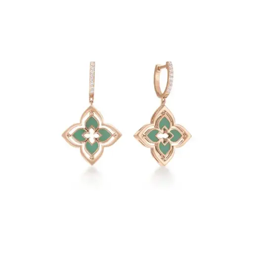 [8883692AXERXC] Venetian Princess Pirouette Chrysoprase Earrings With (56) Round Diamonds Weighing 0.35cttw in 18Kt Rose Gold