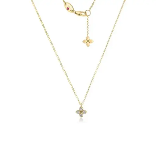 [8883702AY17X] Love By The Inch Flower Necklace With (4) Round Diamonds Weighing 0.09cttw In 18Kt Yellow Gold