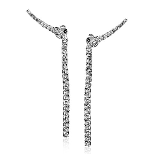 [LE2328] Climber Dangle Earrings With (62) Round Diamonds Weighing 1.88cttw In 18Kt White Gold