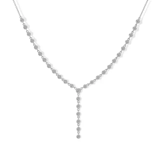 [LP4805] Lariat Necklace With (31) Round Diamonds Weighing 0.77cttw In 18Kt White Gold