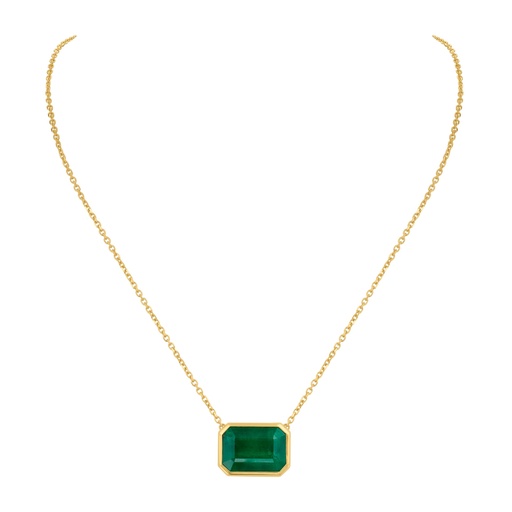 [PRTPD81060-P] East-West Bezel Necklace With An Emerald Cut Emerald Weighing 10.78ct in 14/18Kt Yellow Gold
