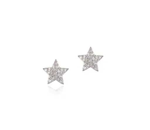 [E1779DY] Infinity Mini Star Earrings With (44) Round Diamonds Weighing 0.24cttw In 14Kt Yellow Gold