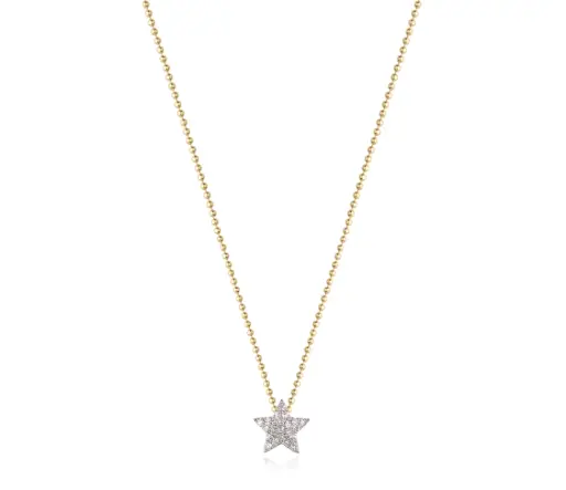 [N1745DY] Affair Mini Star Necklace With (22) Round Diamonds Weighing 0.12cttw In 14Kt Yellow Gold