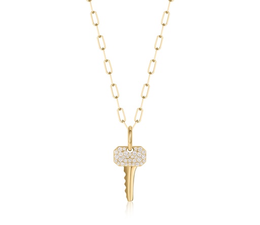 [N1791DY] Affair Pave Key Necklace With (31) Round Diamonds Weighing 0.21cttw In 14Kt Yellow Gold