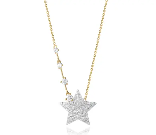 [N1752DY] Shooting Star Necklace With (115) Round Diamonds Weighing 0.87cttw In 14Kt Yellow Gold