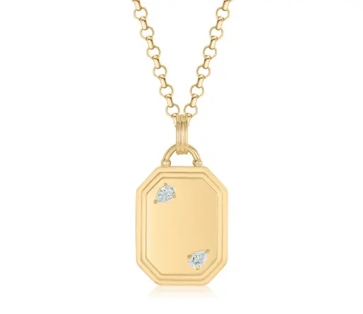 [N0052DY] One of One Layered Dog Tag Necklace With (2) Pear Shaped Diamonds Weighing 0.27cttw In 18Kt Yellow Gold