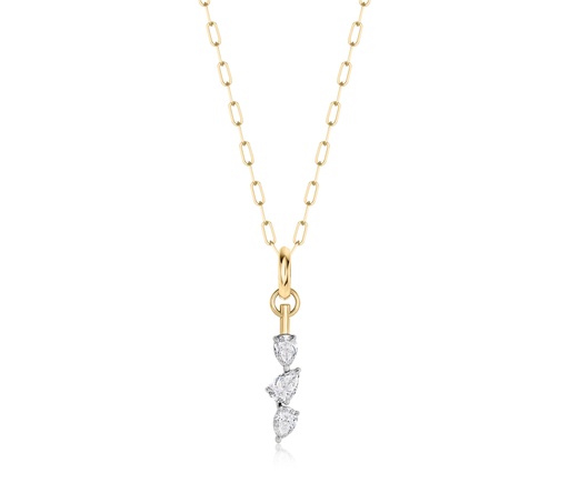 [N0043DPTY] One Of One Triple Drop Necklace With (3) Pear Shaped Diamonds Weighing 0.90cttw In 18Kt Yellow Gold And Platinum