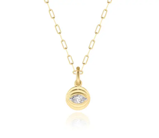 [N0604DPTY] Stories Evil Eye Necklace With A Marquise Diamond Weighing 0.30ct In Platinum And 18Kt Yellow Gold