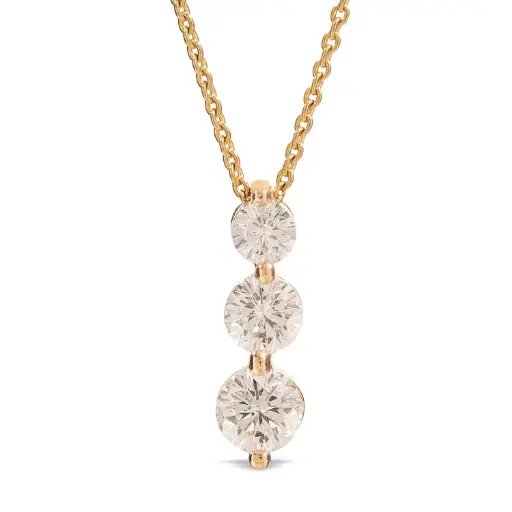 [P62339] Three Stone Drop Necklace With (3) Round Diamonds Weighing 0.90cttw In 18Kt Yellow Gold