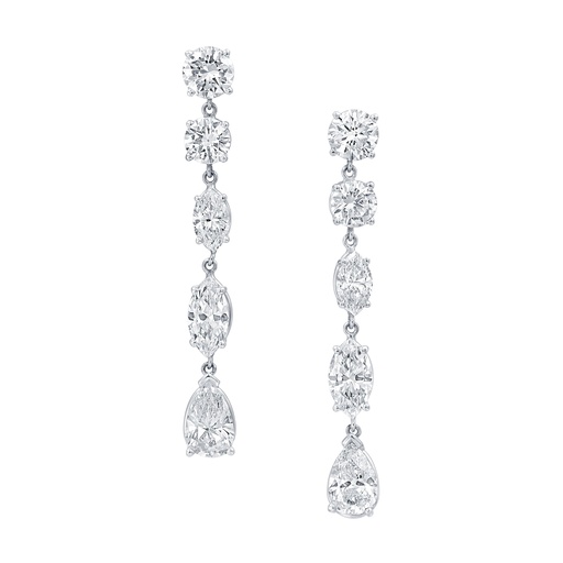 [E64776.7] Dangle Earrings With Marquise, Round, And Pear Shaped Diamonds Weighing 6.57cttw In 14Kt White Gold