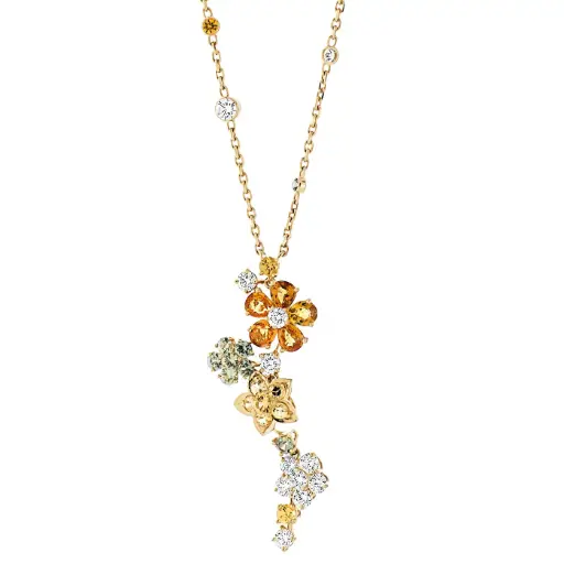 [P75496] Multicolor Floral Necklace With (13) Round Diamonds Weighing 1.34ct And (31) Round Sapphires Weighing 4.60ct In 18Kt Gold