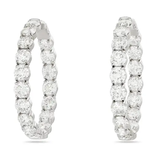 [E78890] In/Out Hoop Earrings With (36) Round Diamonds Weighing 18.33cttw In 18kt White Gold