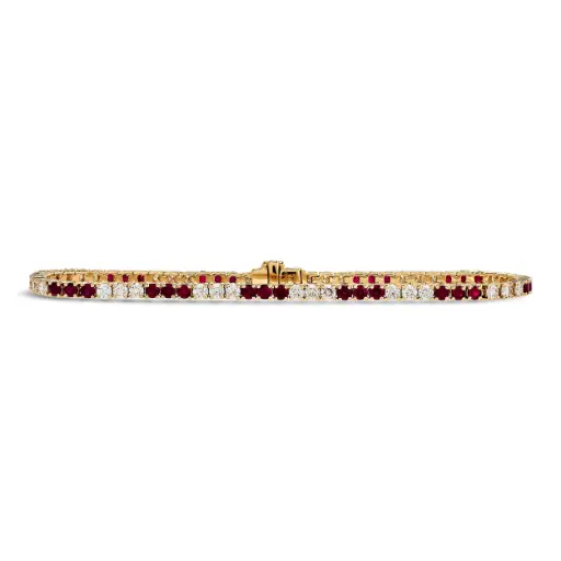 [B79821.1] Alternating Line Bracelet With (330 Round Rubies Weighing 2.03ct And (36) Round Diamonds Weighing 1.83ct In 14Kt Yellow Gold