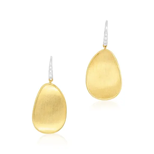 [OB1343-A_B1_YW_Q6] Lunaria Drop Earrings With (6) Round Diamonds Weighing 0.04cttw In 18Kt White And Yellow Gold