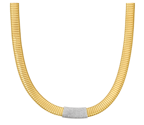 [ONYGD041-O] Tubogas Style Necklace With Round Diamonds Weighing 0.41ct In 14Kt Yellow Gold 16.5"