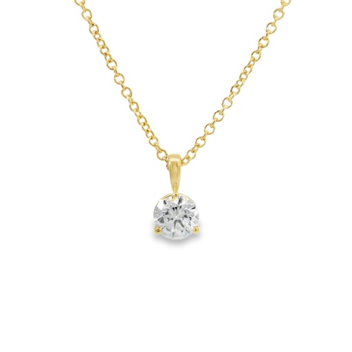 [S13934] 14Kt Yellow Gold Three Prong Pendant Necklace With A Round Diamond Weighing 1.01ct