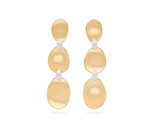 [OB1461_B_YW_Q6] Lunaria Station Drop Earrings With (12) Round Diamonds Weighing 0.07cttw In 18Kt Yellow And White Gold 
