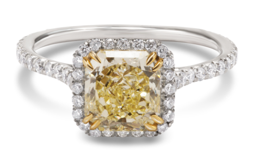 [R56119.2] Halo Style Ring With A Radiant Yellow Diamond Weighing 1.82ct (GIA) And Round Diamonds Weighing 0.55ct In 18Kt White Gold