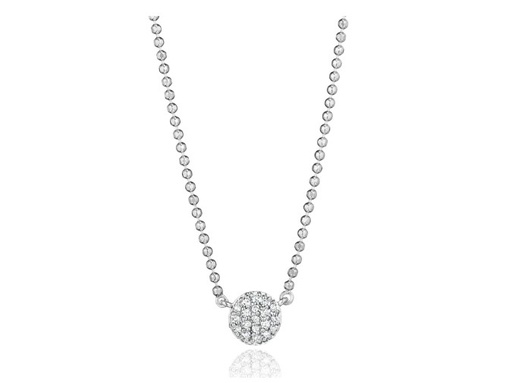 [N20023DW] 14Kt White Gold Micro Infinity Necklace With (19) Round Diamonds Weighing 0.10cttw
