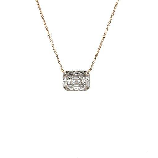 [22758] 18Kt Yellow Gold Pendant Necklace With Round Diamonds Weighing 0.18ct And Baguette Diamonds Weighing 1.23ct 