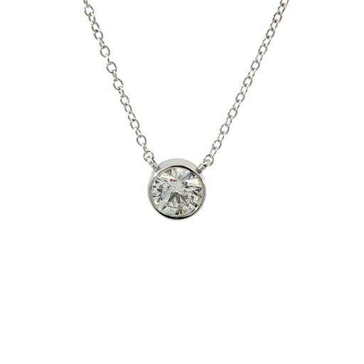 [S15558] 14Kt White Gold Solitaire Necklace With A Round Diamond Weighing (1.32ct)