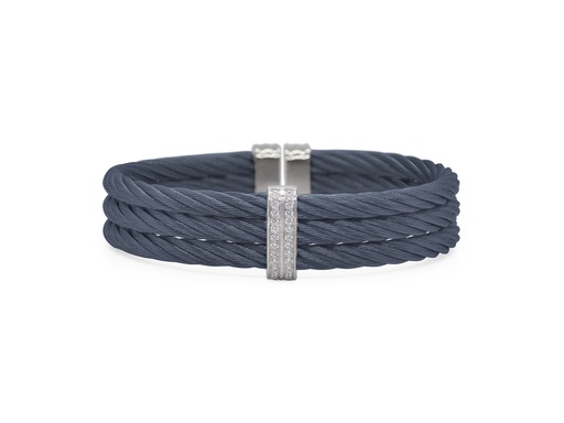 [04-28-3151-11] 14Kt White Gold Blueberry Three Row Twisted Nautical Cable Cuff Bracelet With (22) Round Diamonds Weighing 0.18cttw