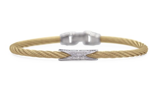 [04-37-3074-11] 14Kt White Gold Yellow Nautical Cable Hourglass Bangle With (14) Round Diamonds Weighing 0.07cttw
