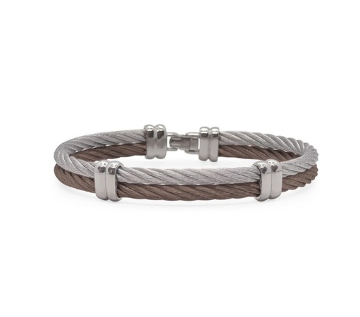 [04-87-6228-00] Stainless Steel Grey And Bronze Twisted Nautical Cable Men's Bracelet