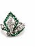 [RR21J515] Platinum Ring With A Kite Shaped Diamond And Small Emerald And Diamond Side Stones 