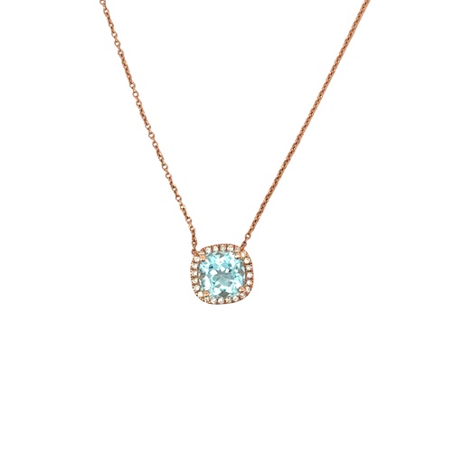[ONTZ226-O] 14Kt Rose Gold Halo Necklace With A Blue Topaz Weighing 2.26ct And (48) Round Diamonds Weighing 0.32ct